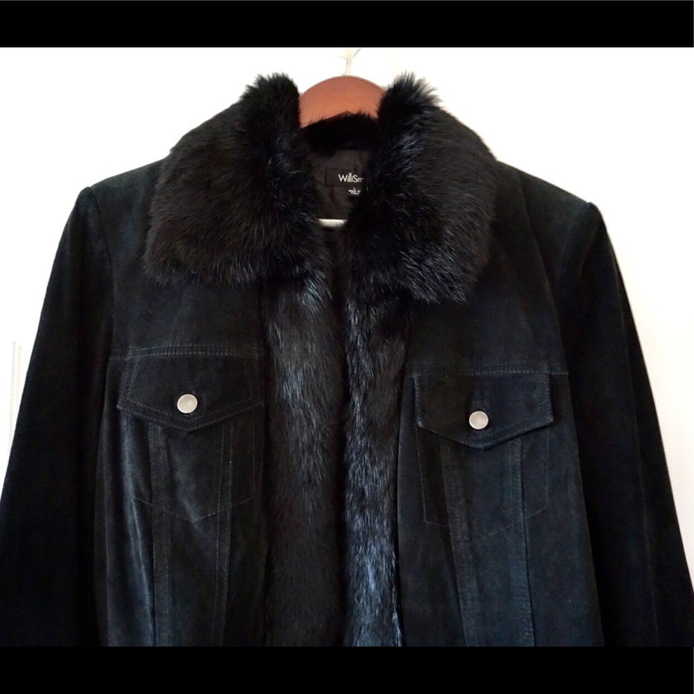 Genuine Leather Suede Fur trimmed Jacket